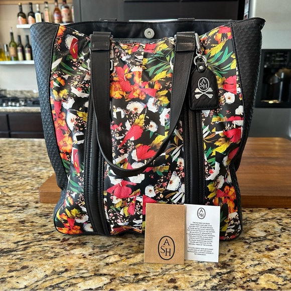 ASH Handbags - ASH Women's Floral Tote Bag - Black and Multicolor